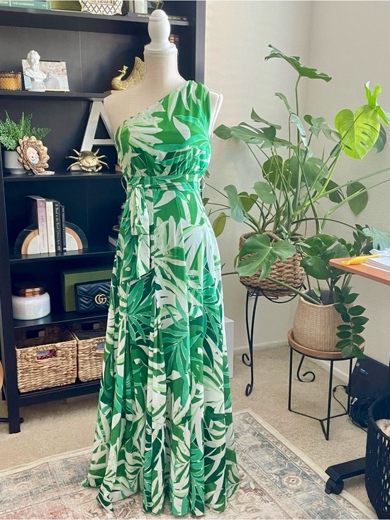 Red Dress Boutique Dresses & Skirts - Red Dress Green and White One-Shoulder Tropical Maxi Dress